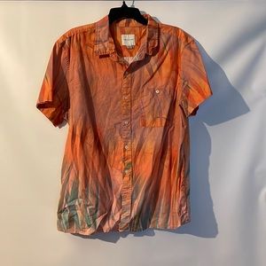 American Eagle Outfitters Bottom Down Shirt Short Sleeve XL Leaves Orange